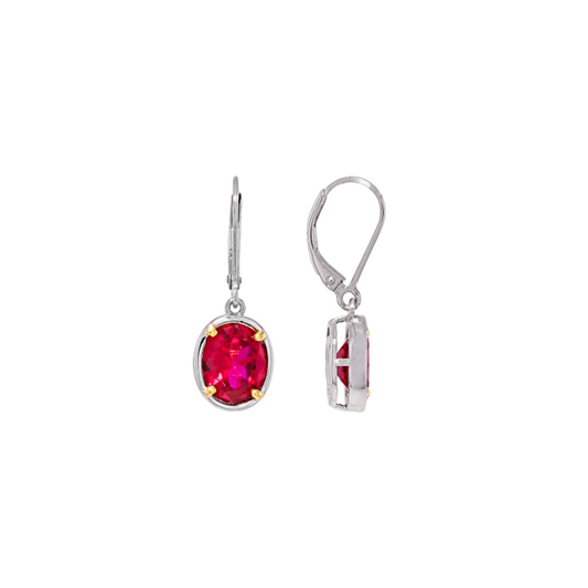 Aretes con Rubí de Laboratorio en Baño Bicolor de Rodio y Oro 18K sobre Plata Esterlina (5.17 cttw)