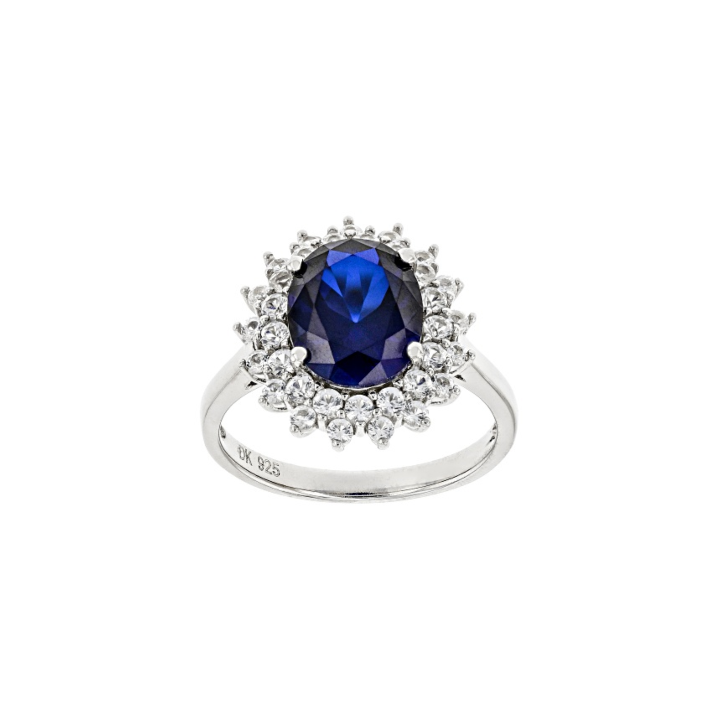 Anillo con Zafiro Azul y Blanco de Laboratorio en Baño de Rodio sobre Plata Esterlina (3.74 cttw)