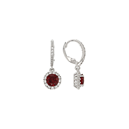 Aretes con Granate y Topacio Blanco en Baño de Rodio sobre Plata Esterlina (2.00 cttw)