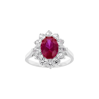 Anillo con Rubí y Zafiro Blanco de Laboratorio en Baño de Rodio sobre Plata Esterlina (3.14 cttw)