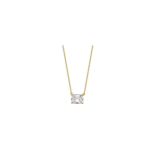 Collar con Zafiro Blanco en Corte Radiante en Baño de Oro Amarillo 18K sobre Plata Esterlina (2.22 cttw)