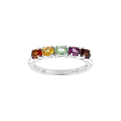 Anillo con Granates Multicolor en Baño de Platino sobre Plata Esterlina (0.90 cttw)