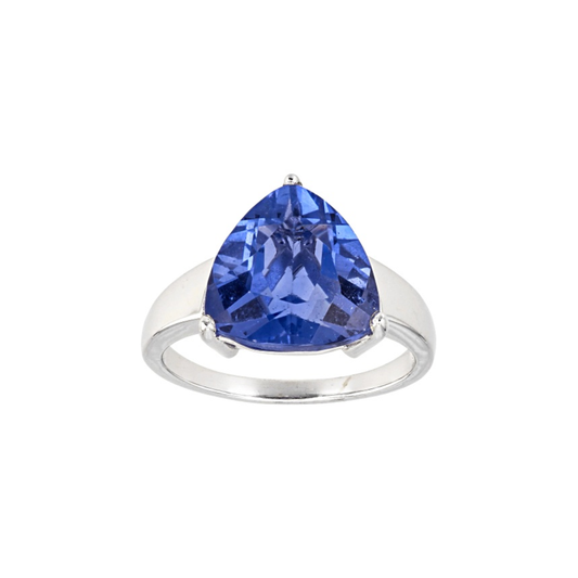Anillo con Fluorita de Cambio de Color y Circonias Blancas en Baño de Rodio sobre Plata Esterlina (6.46 cttw)