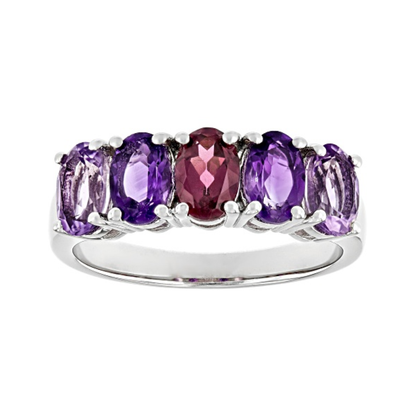 Anillo Granate Rodolita Morado y amatista, En Plata con baño de platino, 1.99 cttw
