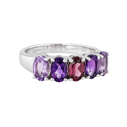 Anillo Granate Rodolita Morado y amatista, En Plata con baño de platino, 1.99 cttw