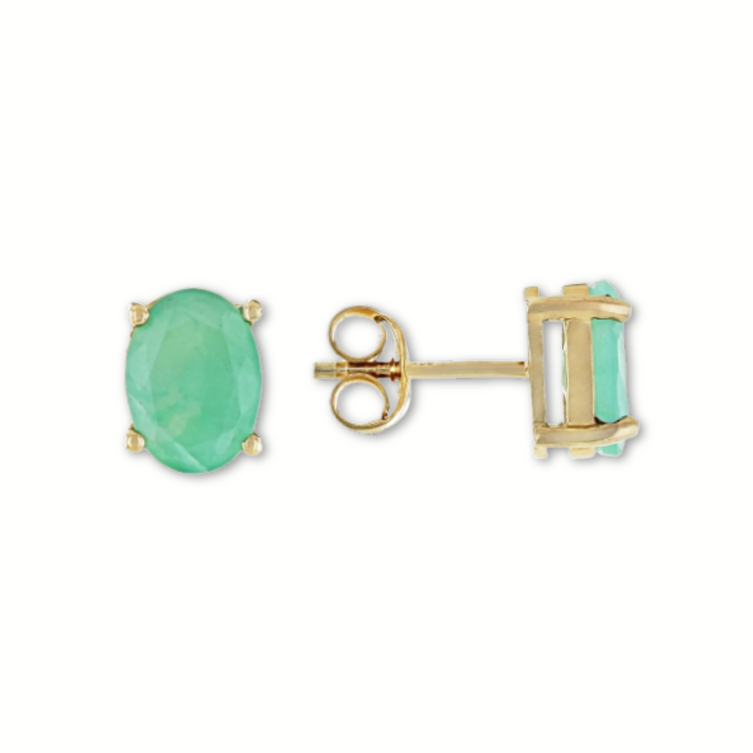 Aretes tipo Studs Esmeralda 3.40 cttw Plata con Baño de Oro 18k