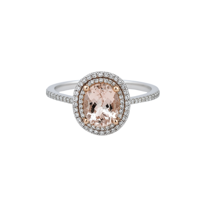 Anillo Morganita y Diamantes Naturales en Oro 14k