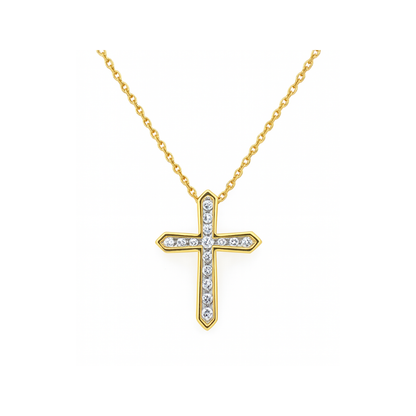Collar Cruz Diamantes de Laboratorio en Plata con Baño de Oro 14k 18"
