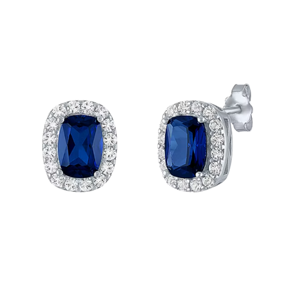 Aretes tipo stud con piedra de Laboratorio y zafiros blancos de laboratorio en Plata