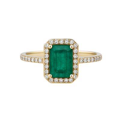 Anillo Esmeralda y Diamantes Naturales en Oro 14k