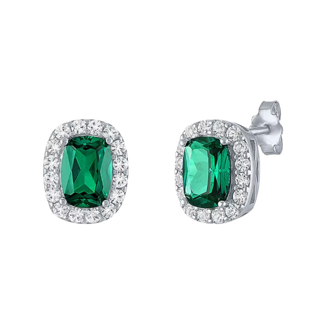 Aretes tipo stud con piedra de Laboratorio y zafiros blancos de laboratorio en Plata
