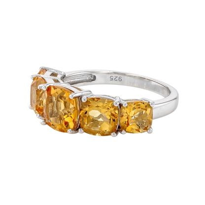 Anillo Citrino Plata con Baño de Rodio (4.12cttw)