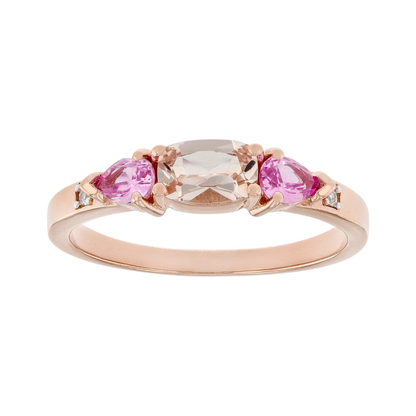 Anillo Morganita, Zafiro Rosa de Laboratorio y Circón Blanco en Plata con Baño de Oro 18k