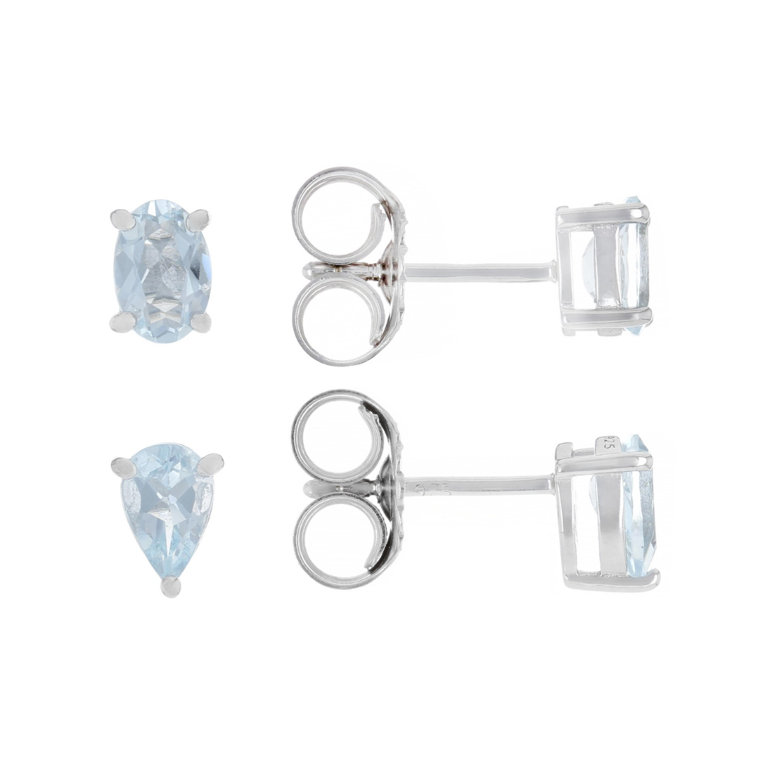 Aretes Studs Aguamarina en Plata con Baño de Rodio