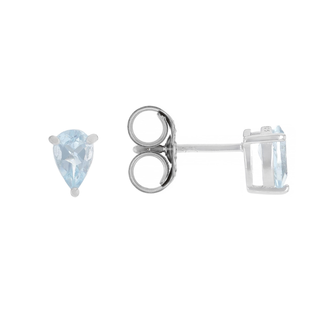 Aretes Studs Aguamarina en Plata con Baño de Rodio