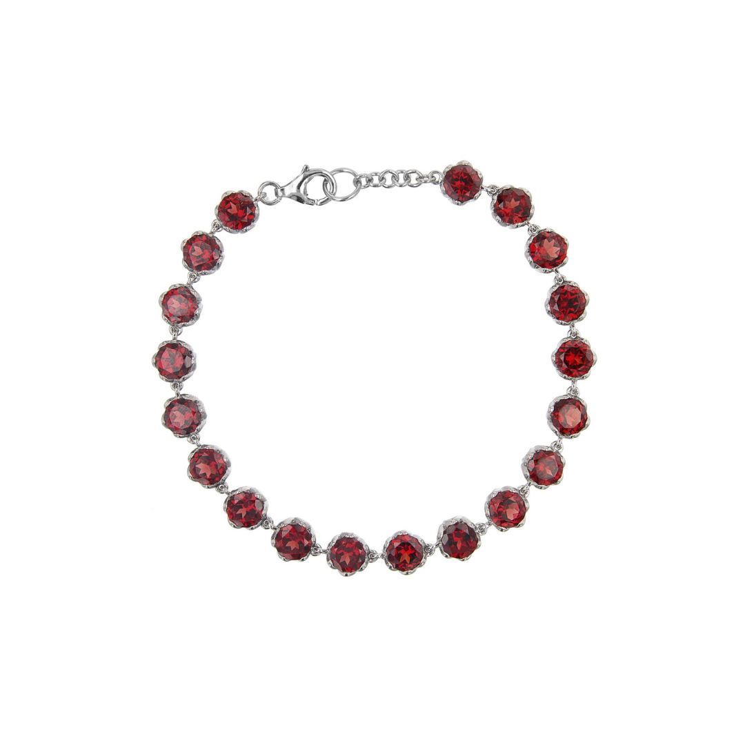 Brazalete Tennis Granate 17.44cttw Plata con baño de Rodio 7.25 In