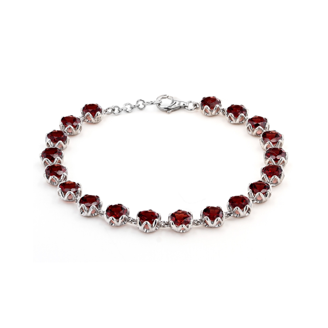 Brazalete Tennis Granate 17.44cttw Plata con baño de Rodio 7.25 In