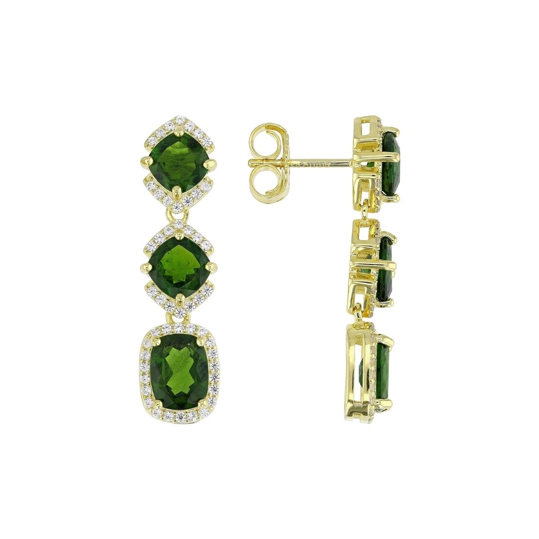 Aretes Diopsidio Verde Natural y Circón 6.10 cttw Plata con Baño de Oro 18k