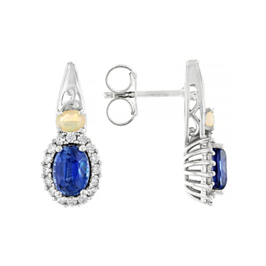 Aretes 1.78 Cttw Cianita, Ópalo  Etiopía, Zirconia Blanca Plata con Baño de Rodio