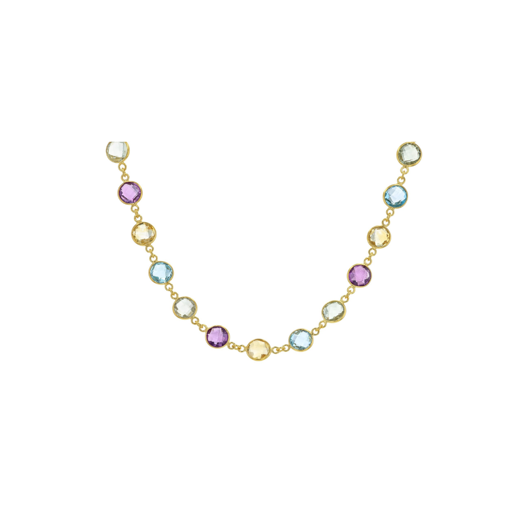 Collar 48.65cttw Multi Gemas Naturales Plata con Baño de oro 18k  18Inc