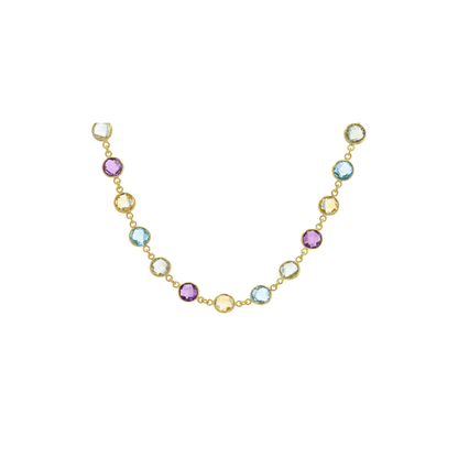 Collar 48.65cttw Multi Gemas Naturales Plata con Baño de oro 18k  18Inc