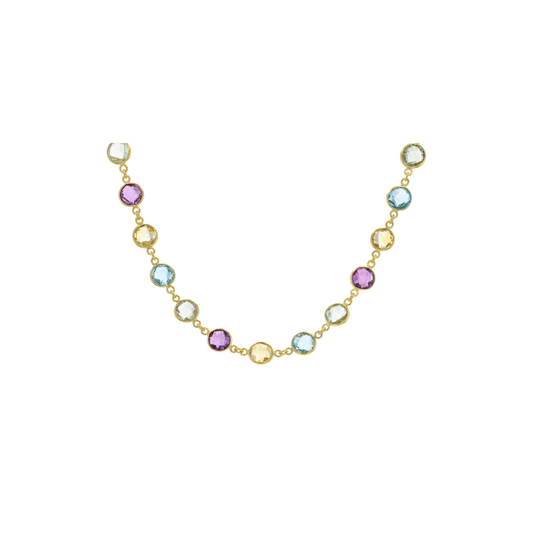 Collar 48.65cttw Multi Gemas Naturales Plata con Baño de oro 18k  18Inc