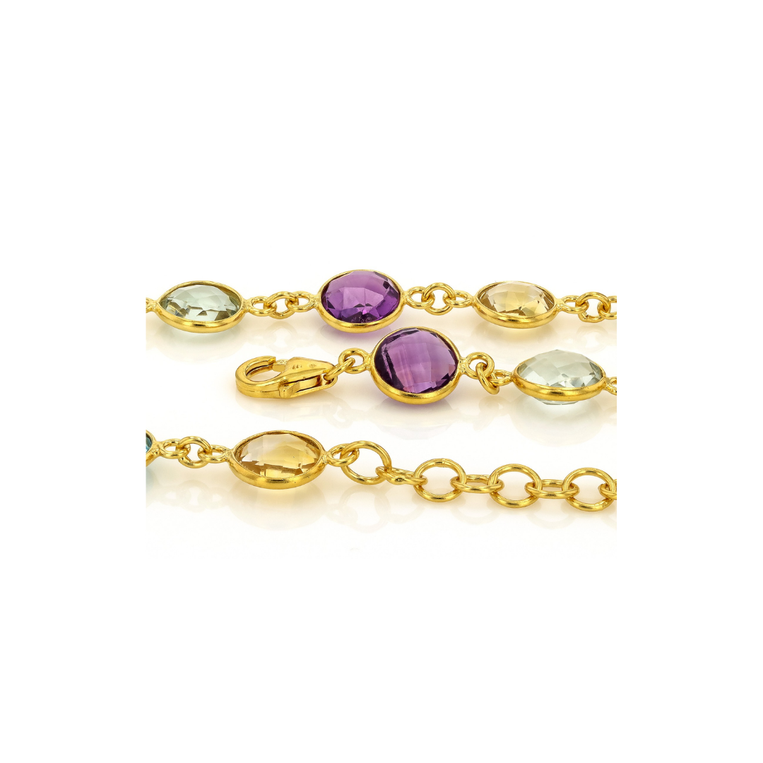 Collar 48.65cttw Multi Gemas Naturales Plata con Baño de oro 18k  18Inc