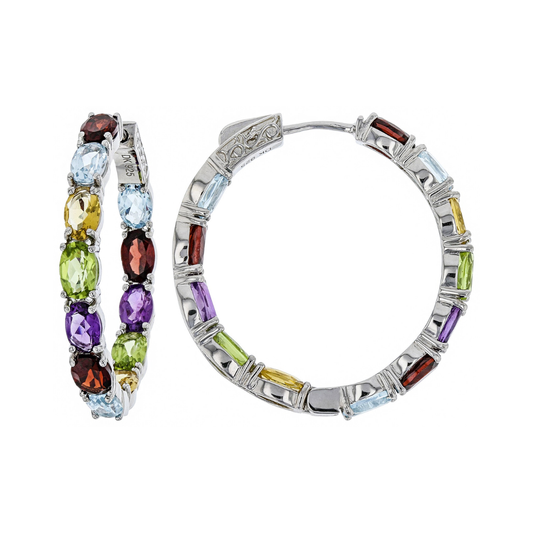 Aretes Arracadas 10.88cttw Multi Gemas Plata con Baño de Rodio