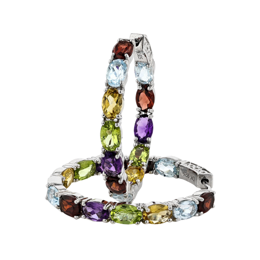 Aretes Arracadas 10.88cttw Multi Gemas Plata con Baño de Rodio