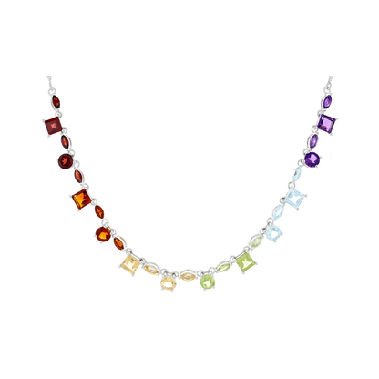 Collar 8.59 cttw Multi Gemas Plata con Baño de Rodio 18 inch