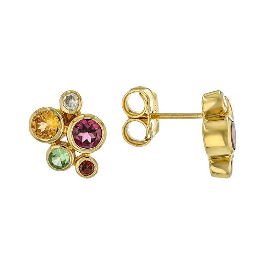 Aretes Studs Granates y Circón 1.92cttw Plata con Baño de Oro 18K