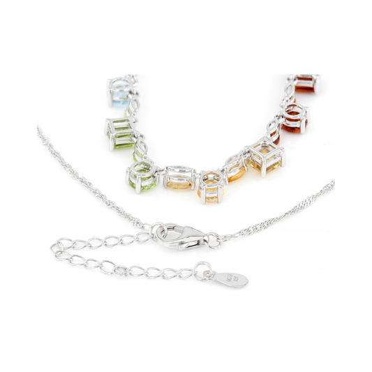 Collar 8.59 cttw Multi Gemas Plata con Baño de Rodio 18 inch