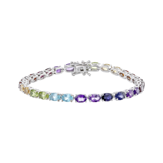 Brazalete 12.41 cttw Multi Gemas Plata con Baño de Platino 7.25 In