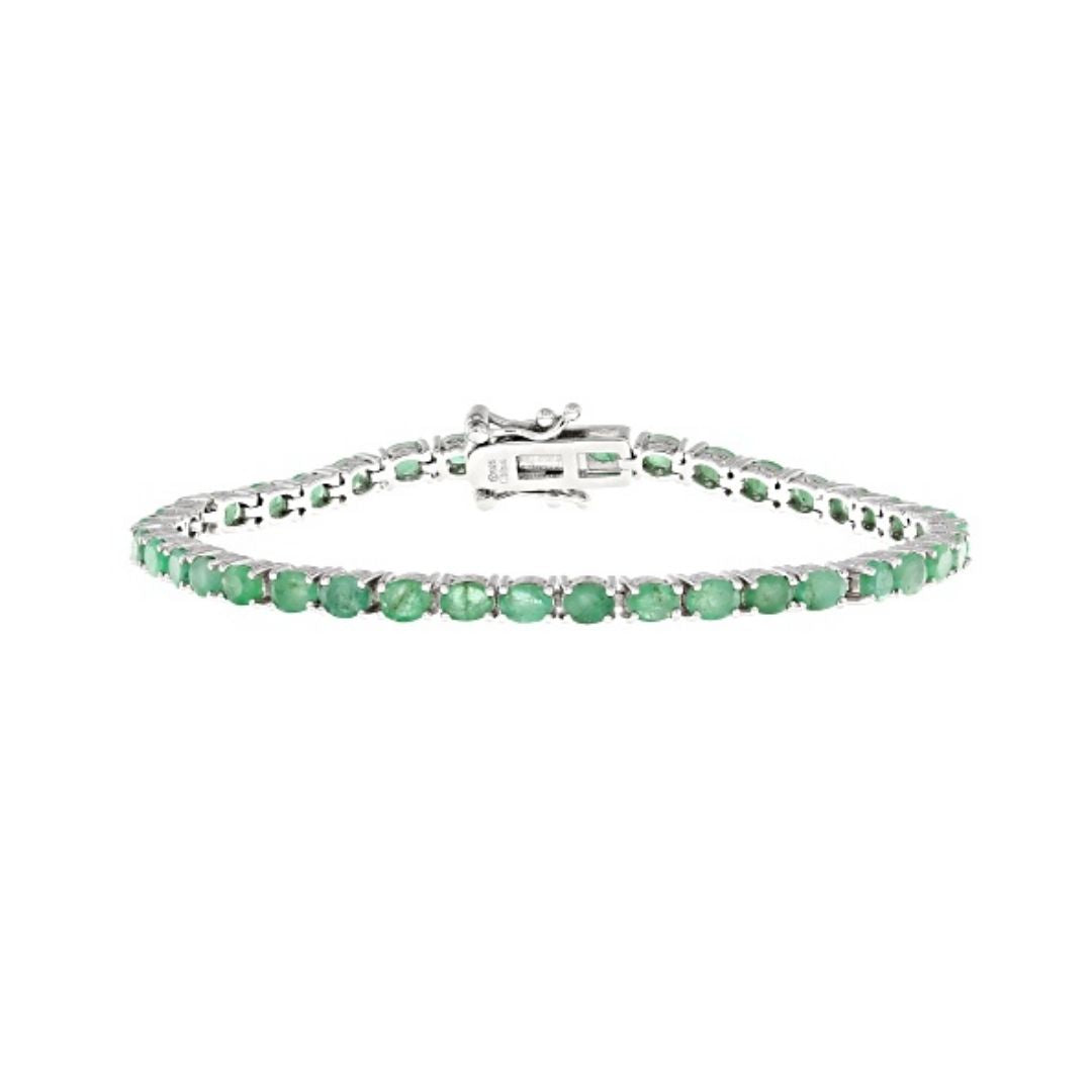 Brazalete 5.50 ctw Esmeralda en Plata con Baño de Rodio
