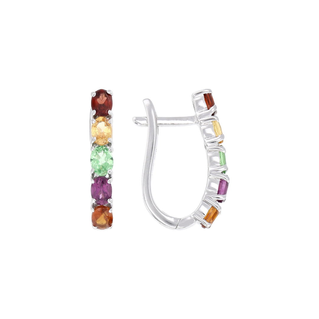 Aretes Arracadas 1.78 cttw Multi-Granate Plata sobre Rodio