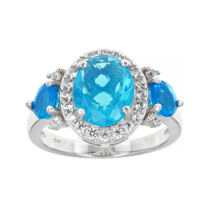 Anillo Ópalo color Azul Paraiba 1.60 cttw Plata con Baño Rodio