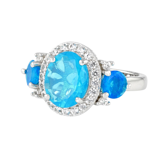 Anillo Ópalo color Azul Paraiba 1.60 cttw Plata con Baño Rodio