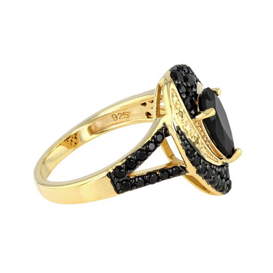 Anillo Espinela Negra 1.84 cttw en Plata con Baño de Oro 18k