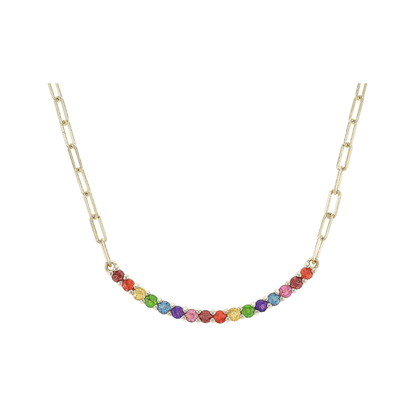 Collar Rainbow 0.95cttw Multi Gemas Paperclip Plata Baño de Oro 18k - 18 In