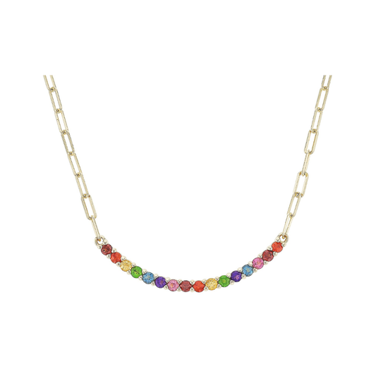 Collar Rainbow 0.95cttw Multi Gemas Paperclip Plata Baño de Oro 18k - 18 In