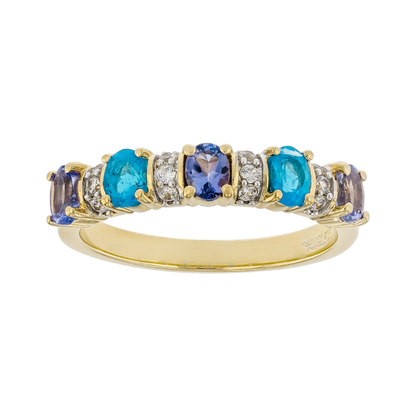 Anillo Tanzanita y Apatito con Circón en Plata con Baño de Oro 18k 0.94cttw