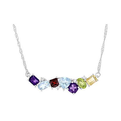 Collar Rainbow Multi-Gemas 3.39cttw En Plata con Baño de Rodio