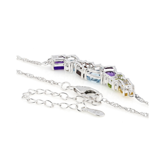 Collar Rainbow Multi-Gemas 3.39cttw En Plata con Baño de Rodio