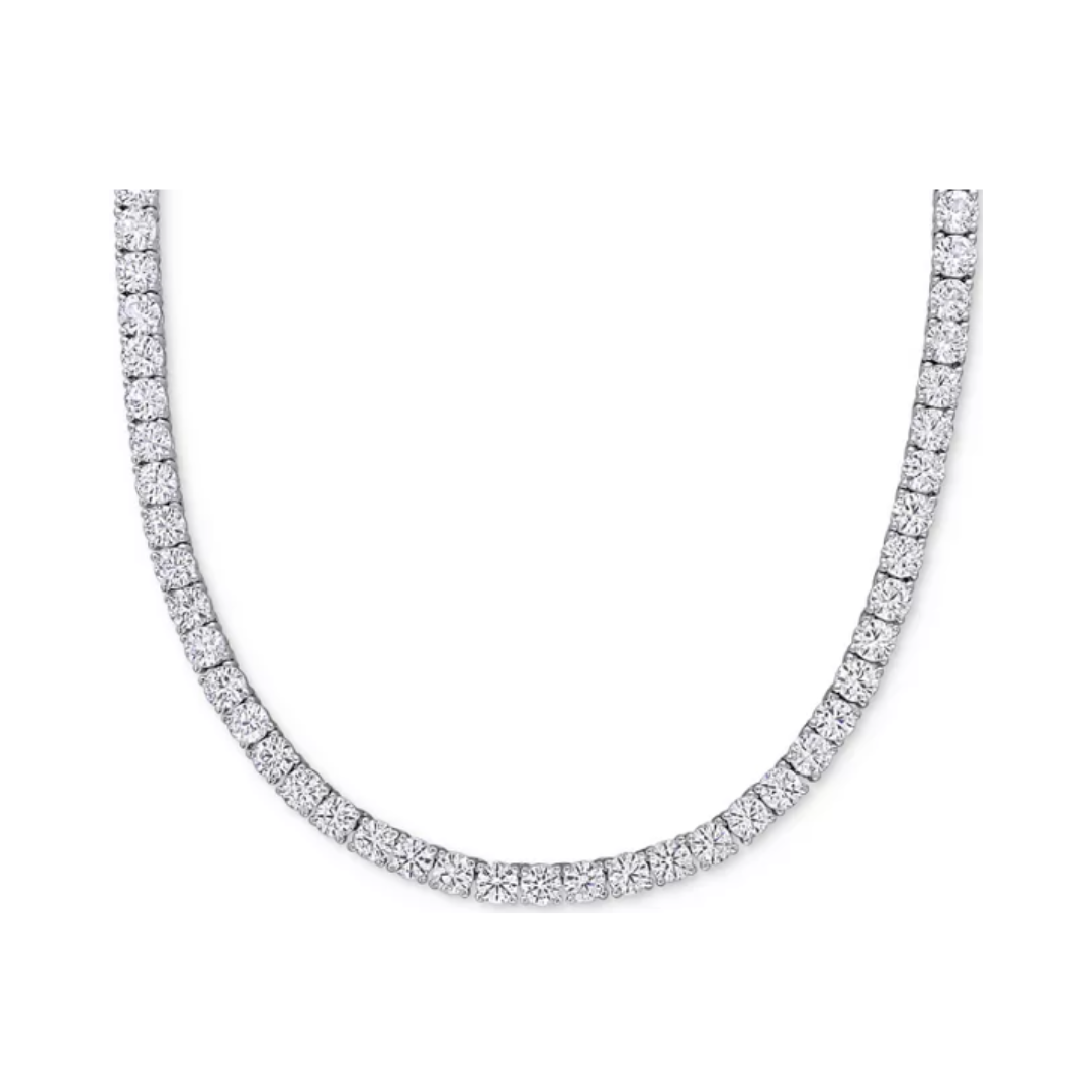 Collar Tennis con zafiro blanco redondo de laboratorio en plata esterlina (17”)