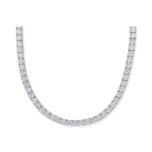 Collar Tennis con zafiro blanco redondo de laboratorio en plata esterlina (17”)