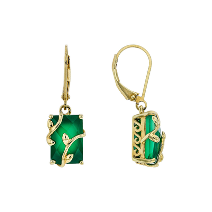 Aretes Onyx Verde Plata con Baño de Oro 18k