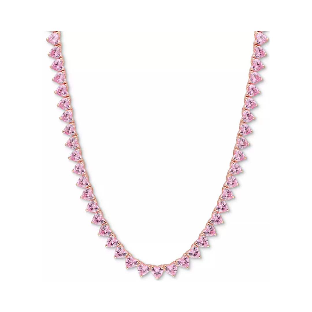 Collar Tennis  de zafiro de laboratorio corazones rosas (31.5 ct. tw.) en Plata Esterlina bañada en rosa (18”)