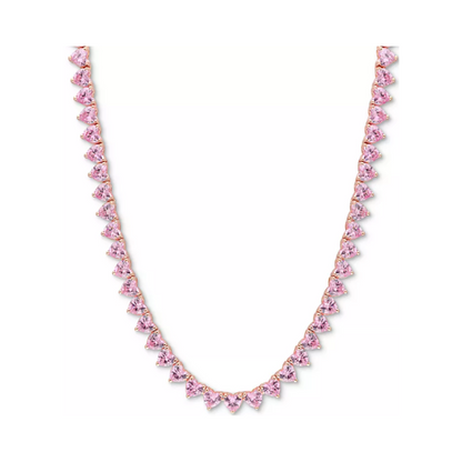 Collar Tennis  de zafiro de laboratorio corazones rosas (31.5 ct. tw.) en Plata Esterlina bañada en rosa (18”)
