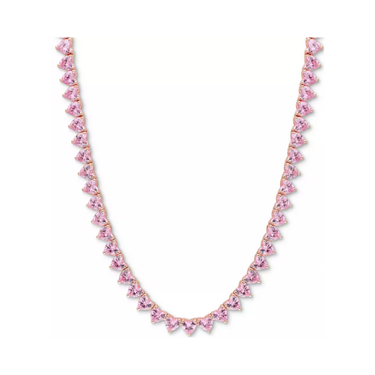 Collar Tennis  de zafiro de laboratorio corazones rosas (31.5 ct. tw.) en Plata Esterlina bañada en rosa (18”)