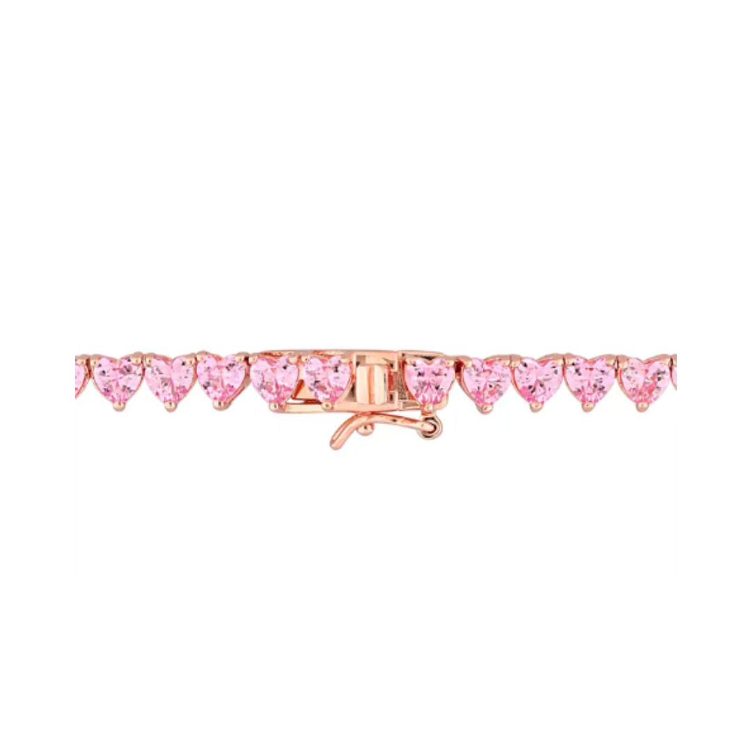 Collar Tennis  de zafiro de laboratorio corazones rosas (31.5 ct. tw.) en Plata Esterlina bañada en rosa (18”)